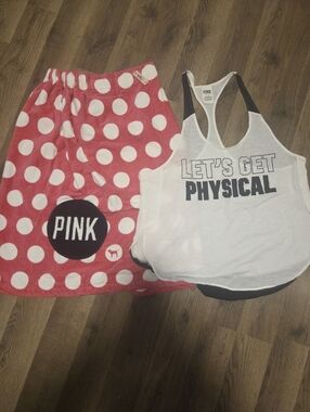 PINK Polka Dot Towel & "Let's Get Physical" Tank Set